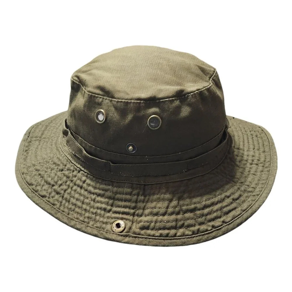 Olive Green Boonie Hat With Adjustable Strap & Ventilation Eyelets - Picture 3 of 7